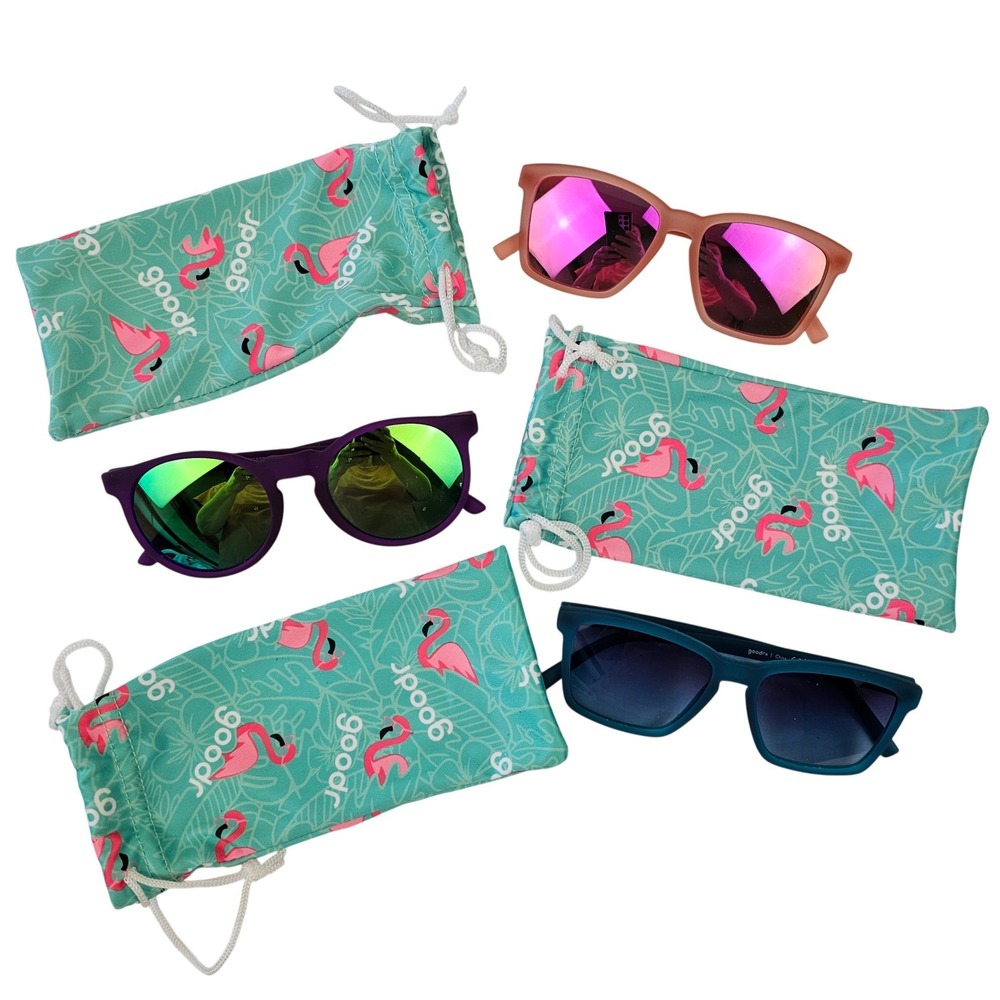 Goodr Polarized SMALL Sunglasses Bundle 3 Pairs Purple Peach Navy Blue Flamingo